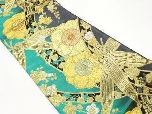 竹に梅・菊模様織出し袋帯